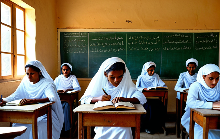 **
"A brightly lit classroom in a rural Eritrean village, filled with adults participating in a literacy program. They are fully clothed in modest, traditional Eritrean clothing, attentively reading textbooks. The classroom has simple desks and a blackboard with Arabic script. Sunlight streams through the windows, illuminating the scene. Safe for work, appropriate content, fully clothed, professional, perfect anatomy, natural proportions, high quality, family-friendly, Eritrean culture, educational setting."
**