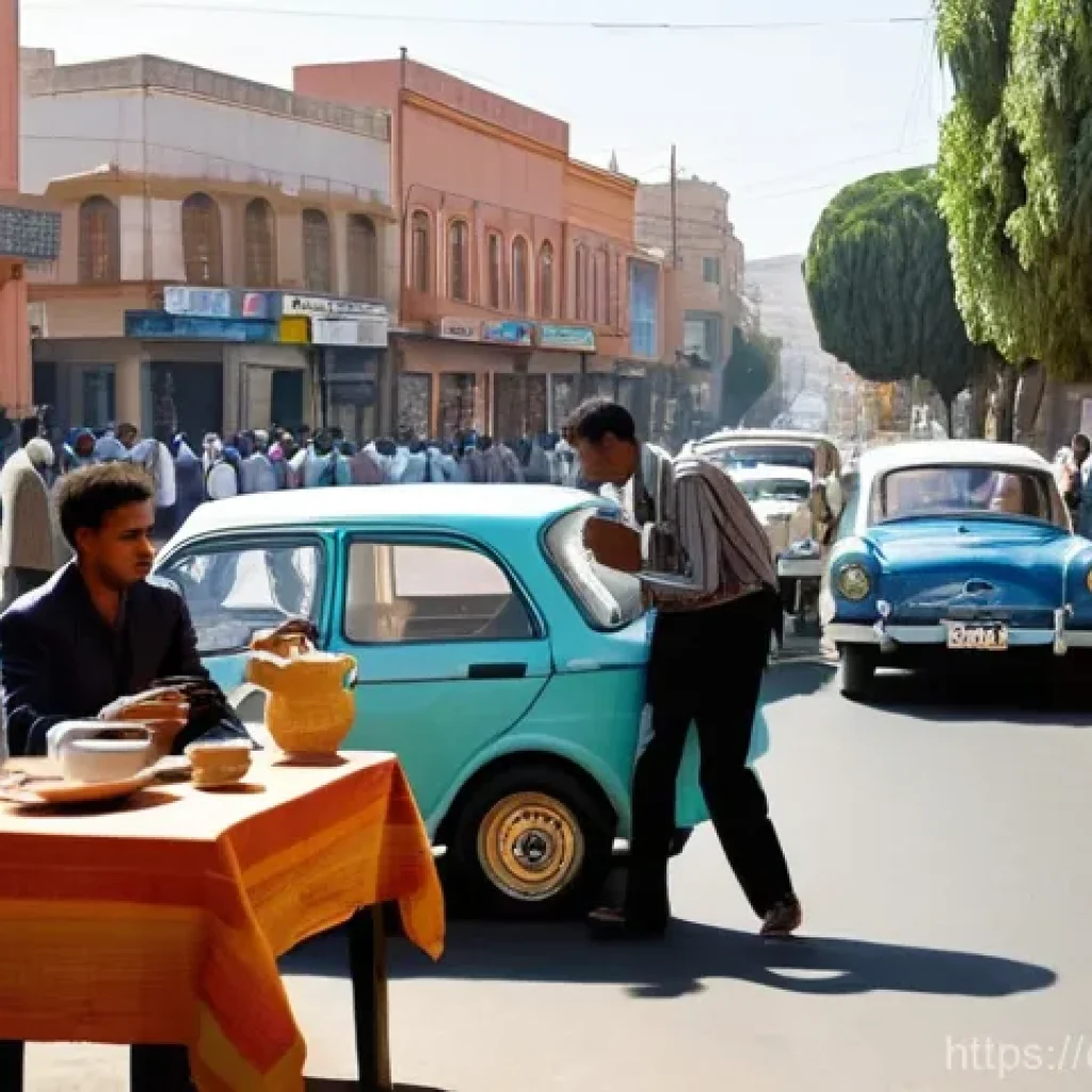 에리트레아 도시와 농촌의 차이 - **Urban Asmara: A Vibrant Art Deco Afternoon**
A bustling street scene in Asmara, Eritrea, showc...