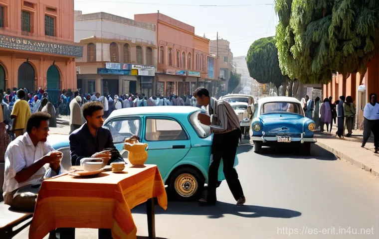 에리트레아 도시와 농촌의 차이 - **Urban Asmara: A Vibrant Art Deco Afternoon**
A bustling street scene in Asmara, Eritrea, showc...