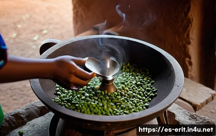 에리트레아 커피 문화 - **Prompt 1: The Aromatic Start - Roasting and Grinding**
"A captivating close-up of a traditiona...