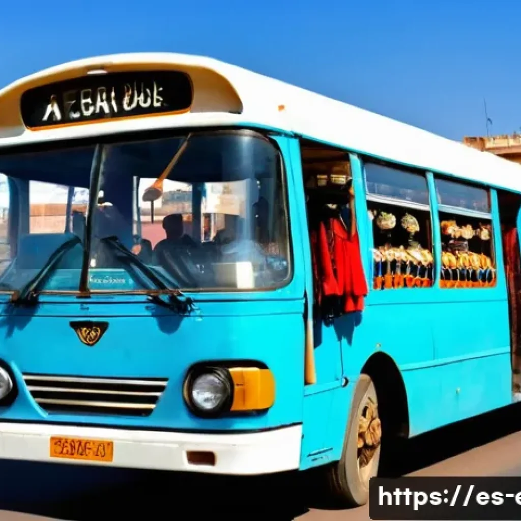 에리트레아 대중교통 시스템 - A vibrant street scene in Asmara, Eritrea, showcasing a busy urban bus filled with diverse passenger...