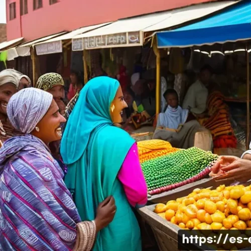 티그리냐어 배우기 - A vibrant cultural scene in Eritrea featuring a diverse group of people speaking Tigrinya, set in a ...