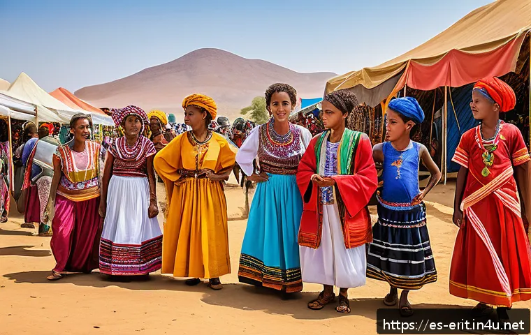 에리트레아와 주변국의 외교 관계 - A vibrant cultural festival scene set in the Horn of Africa, showcasing diverse groups of Eritrean a...