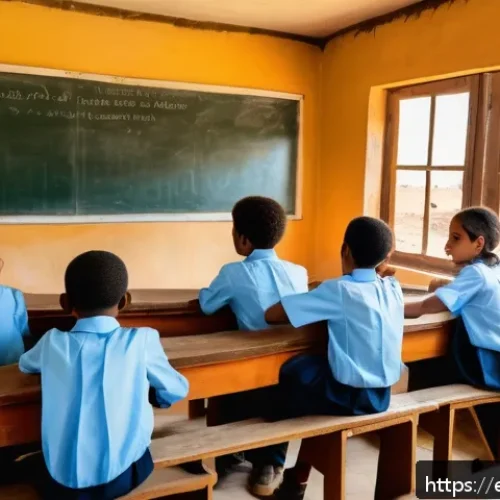 에리트레아를 위한 기부 - A vibrant rural Eritrean classroom scene showing children aged 7-12 wearing modest school uniforms, ...