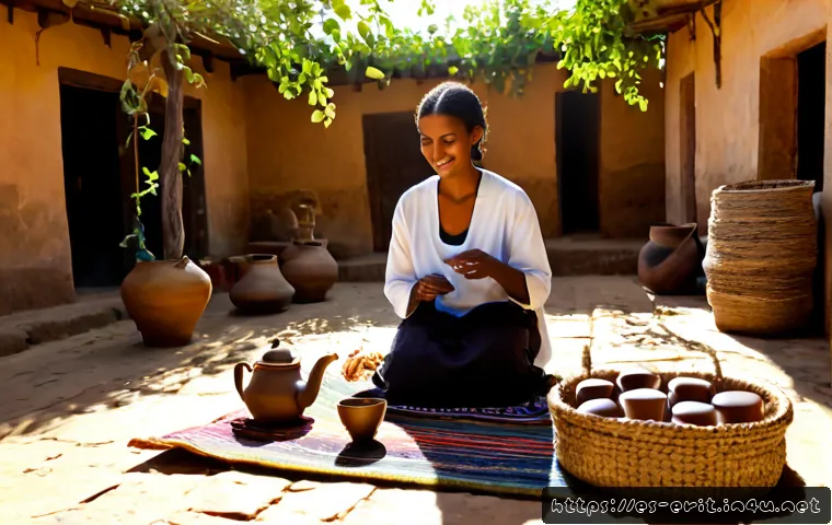 에리트레아의 문화 체험 - Photorealistic cultural experience in Eritrea, welcoming local family sharing a traditional coffee c...